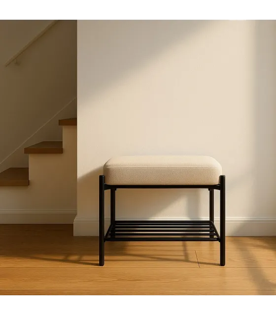 BANQUETA BEIGE TEJIDO-METAL 51 X 37 X 45 CM