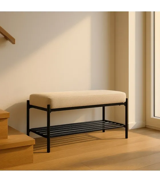 BANCO BEIGE TEJIDO-METAL 91 X 36 X 45 CM