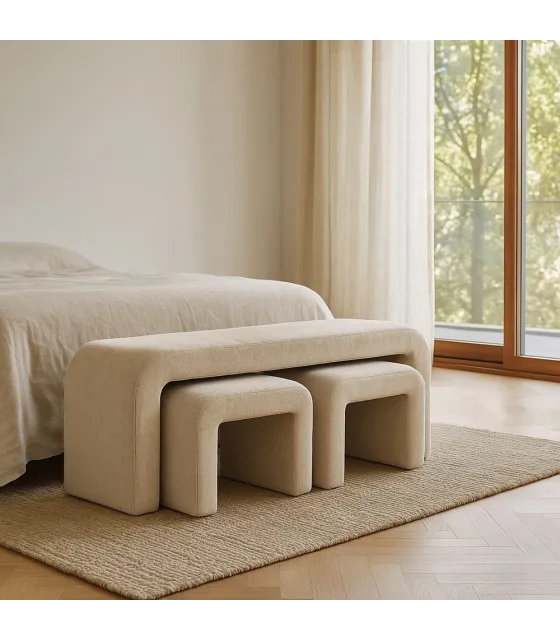 S/3 BANCO BEIGE DM-TEJIDO 126 X 43 X 50 CM