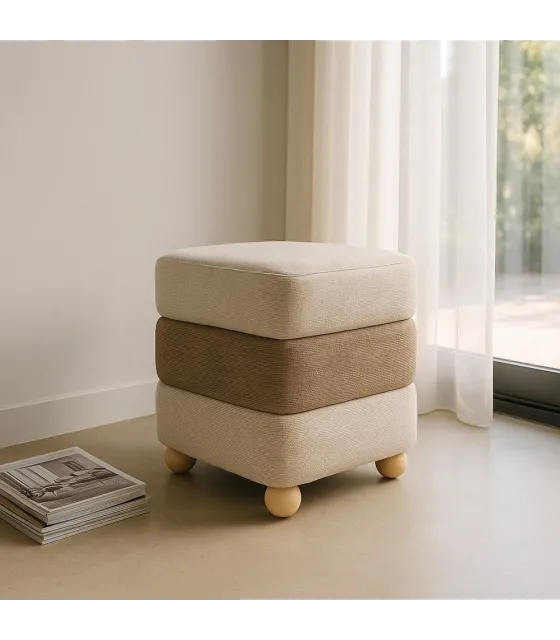PUF BEIGE-MARRÓN DM-TEJIDO 44 X 44 X 50 CM