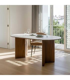 MESA COMEDOR BLANCO-MARRÓN DM-CERÁMICA 180 X 90 X 76 CM