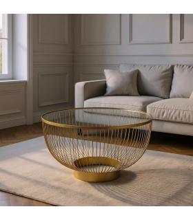 MESA CENTRO ORO METAL-CRISTAL 75 X 75 X 39,50 CM