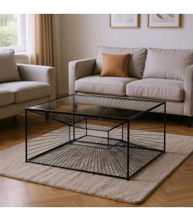 MESA CENTRO NEGRO METAL-CRISTAL 80,50 X 80,50 X 38 CM