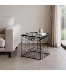 MESITA NEGRO METAL-CRISTAL 45,50 X 45,50 X 45,50 CM