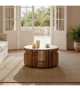 MESA CENTRO MADERA-MÁRMOL SALÓN 80 X 80 X 42 CM