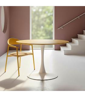 MESA COMEDOR NATURAL-BLANCO DM-METAL 100 X 100 X 75 CM