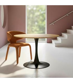 MESA COMEDOR NATURAL-NEGRO DM-METAL 100 X 100 X 75 CM