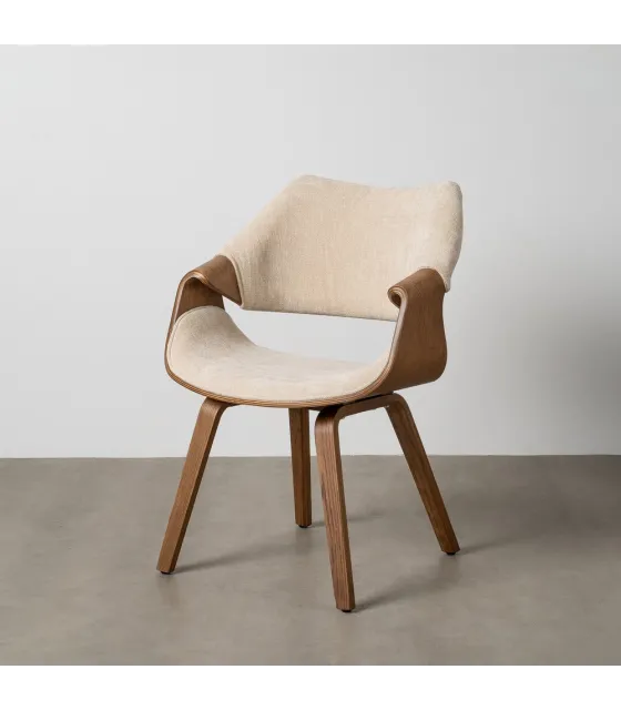 SILLA CREMA-MARRÓN TEJIDO-MADERA 61 X 56 X 82 CM