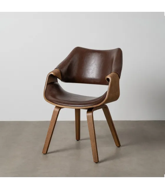 SILLA MARRÓN MADERA / SIMIL PIEL 61 X 56 X 82 CM