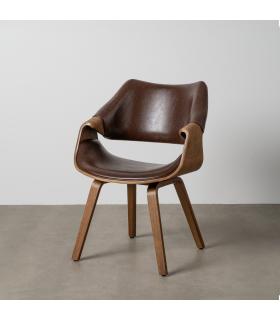 SILLA MARRÓN MADERA / SIMIL PIEL 61 X 56 X 82 CM