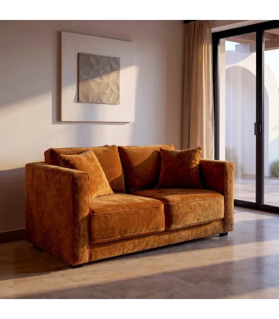 SOFÁ 2 PLAZAS OCRE TEJIDO-MADERA 165 X 96 X 86 CM