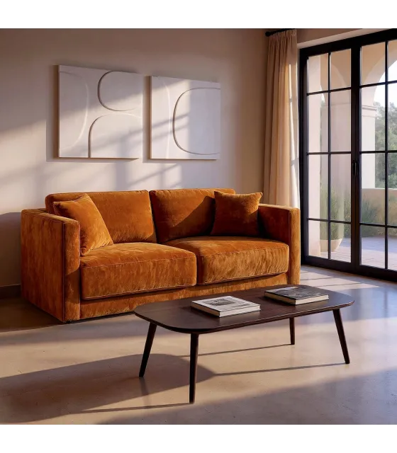SOFÁ 3 PLAZAS OCRE TEJIDO-MADERA 210 X 96 X 86 CM