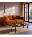 Ochre Fabric and Wood 3-Seater Sofa 210 x 96 x 86 cm