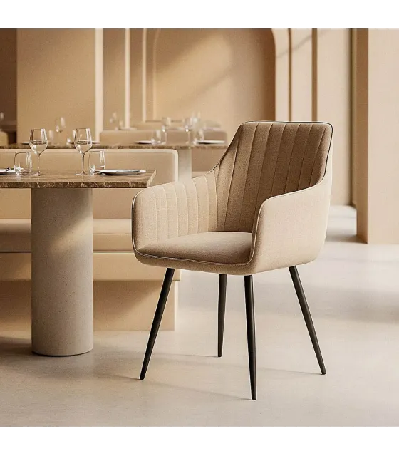 SILLA BEIGE TEJIDO-METAL SALÓN 55 X 58,50 X 84 CM