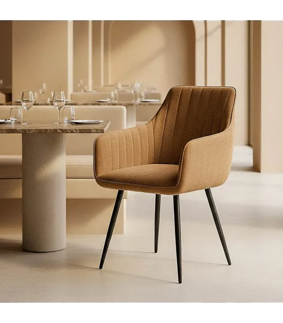 SILLA MARRÓN TEJIDO-METAL SALÓN 55 X 58,50 X 84 CM