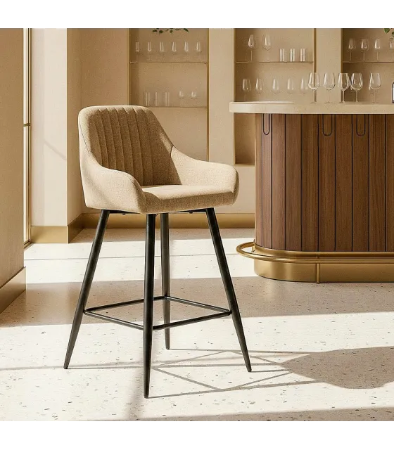 TABURETE BEIGE TEJIDO-METAL SALÓN 47 X 47 X 93 CM