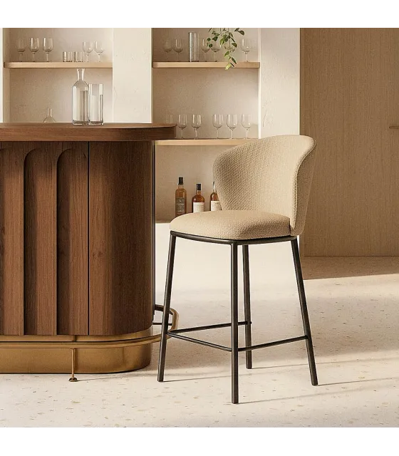 TABURETE ESPIGA BEIGE TEJIDO-METAL SALÓN 55 X 55 X 96 CM