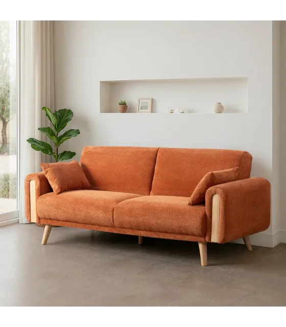 SOFÁ-CAMA TERRACOTA TEJIDO SALÓN 218 X 82 X 90 CM