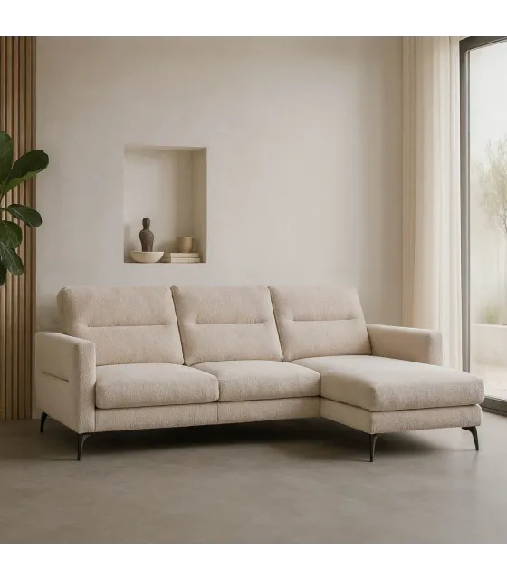 SOFÁ CHAISE LONGUE CREMA TEJIDO SALÓN 238 X 160 X 87,50 CM