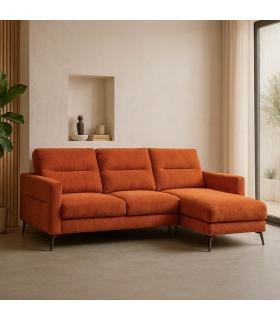 SOFÁ CHAISE LONGUE TERRACOTA TEJIDO 238 X 160 X 87,50 CM