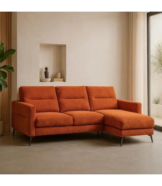 SOFÁ CHAISE LONGUE TERRACOTA TEJIDO 238 X 160 X 87,50 CM