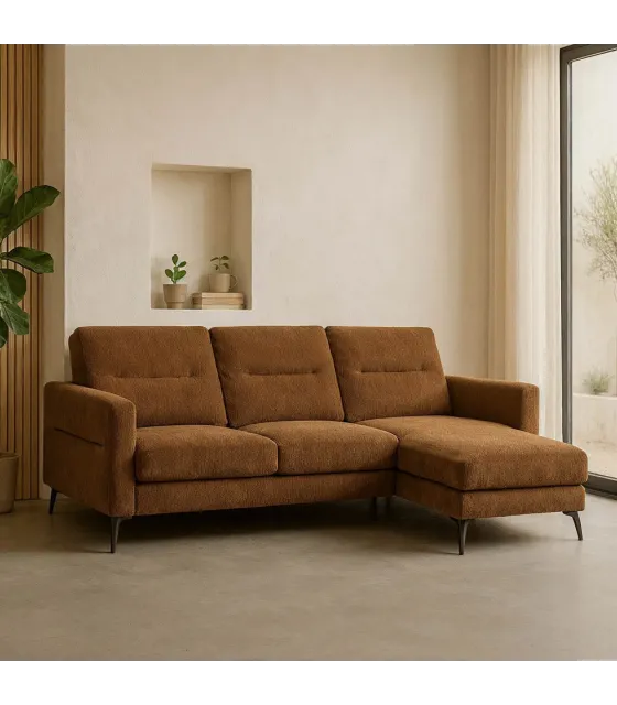 SOFÁ CHAISE LONGUE MARRÓN TEJIDO SALÓN 238 X 160 X 87,50 CM
