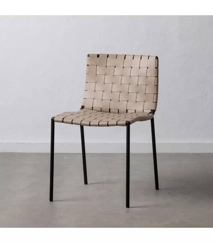 Cadeira de metal bege-preto / pele 44,50 x 51 x 77 cm