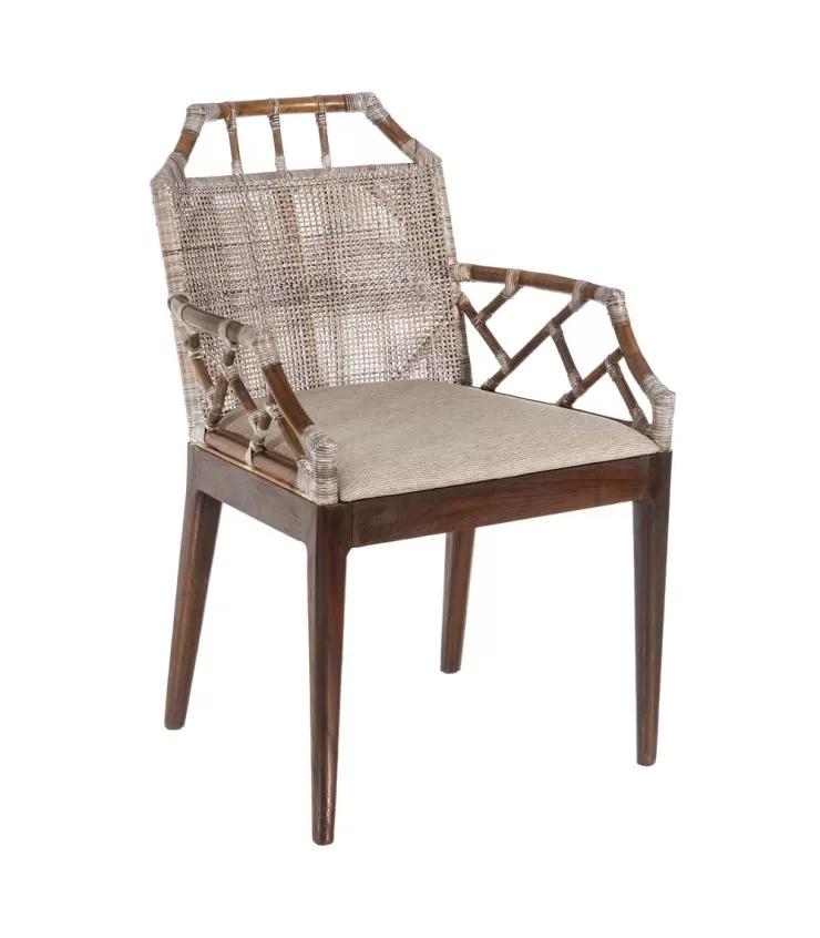 Cadeira cinza-marrom de madeira / "rattan" 59 x 61 x 88 cm