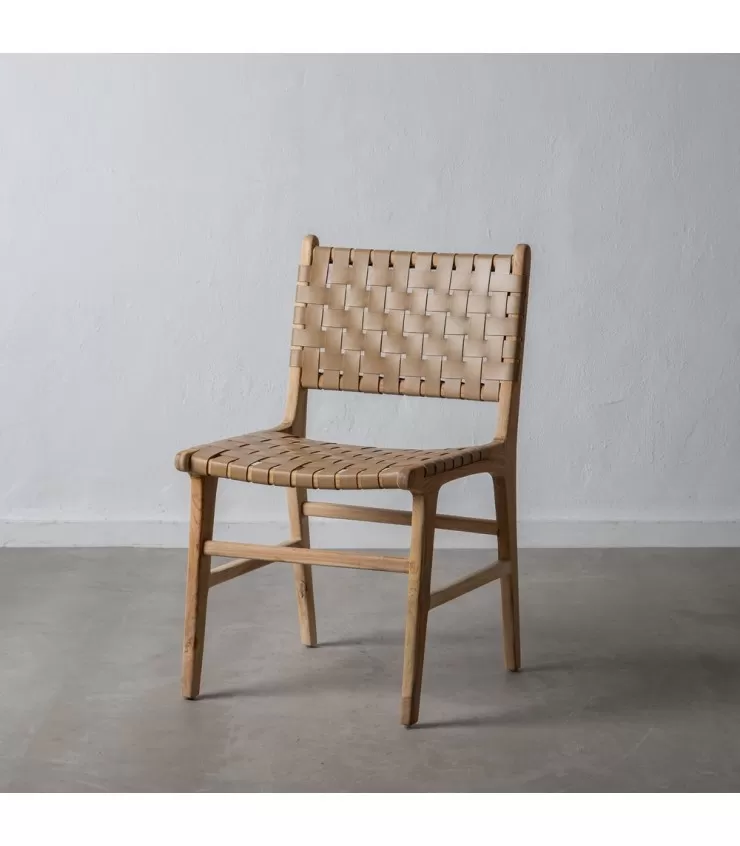 Cadeira marrom madeira tea / pele 50 x 56 x 87 cm