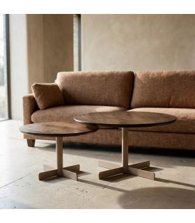 S/2 MESA CENTRO BEIGE-MARRÓN HIERRO 80 X 80 X 45 CM