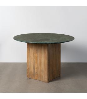 MESA COMEDOR NATURAL-VERDE MADERA-MÁRMOL 115 X 115 X 76 CM