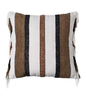 COJÍN BLANCO-MARRÓN ALGODÓN/TERCIOPELO 50 X 50 CM