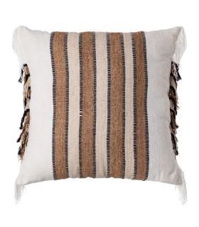 COJÍN BLANCO-OCRE ALGODÓN/TERCIOPELO 50 X 50 CM