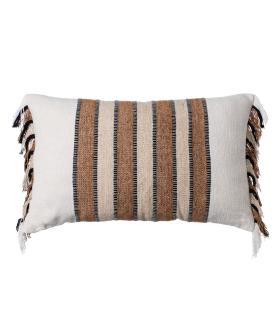 COJÍN BLANCO-OCRE ALGODÓN/TERCIOPELO 30 X 50 CM