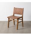 Brown wood teak-leather living room chair 50 x 56 x 87 cm