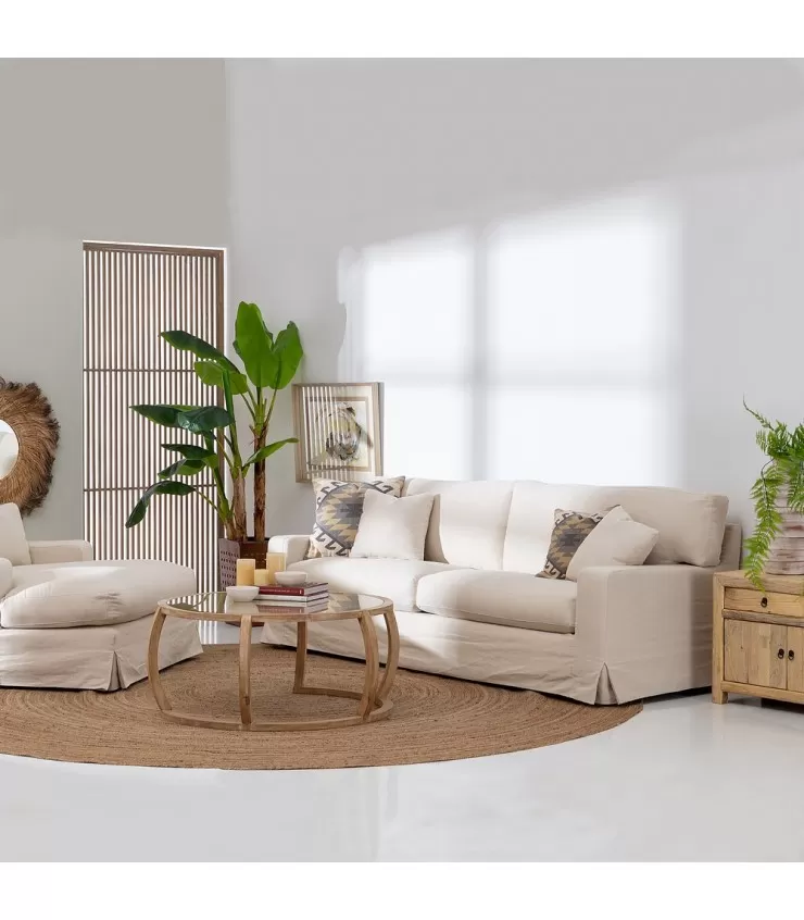 Sofa 4 Squares Beige Woven Living Room 260 x 97 x 93 cm