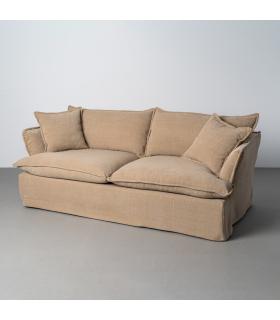 SOFÁ 3 PLAZAS BEIGE OSCURO TEJIDO 221 X 103 X 72 CM