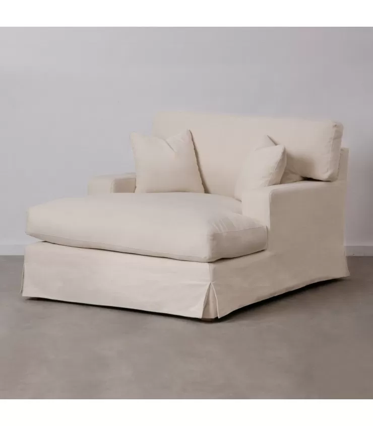 Sofa Chaise Longue Beige Woven Living Room 122 x 155 x 93 cm