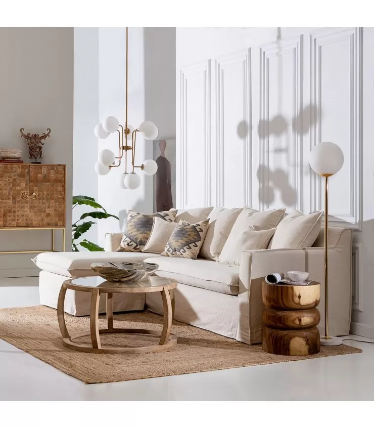 Chaise Sofa Longue Beige Woven Living Room 253 x 160 x 93 cm