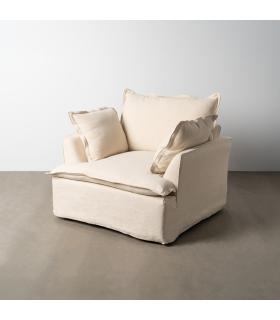 SILLÓN BEIGE MADERA / TEJIDO SALÓN 115 X 109 X 97 CM