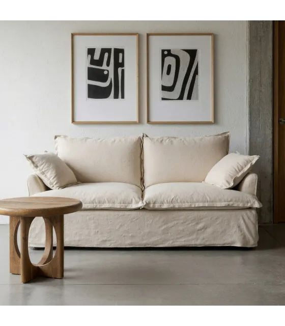 SOFÁ 2 PLAZAS BEIGE MADERA / TEJIDO 200 X 109 X 90 CM