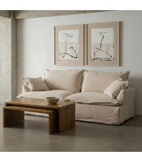 SOFÁ 3 PLAZAS BEIGE MADERA / TEJIDO 230 X 109 X 90 CM