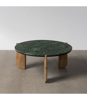 MESA CENTRO NATURAL-VERDE MADERA-MÁRMOL 80 X 80 X 35 CM