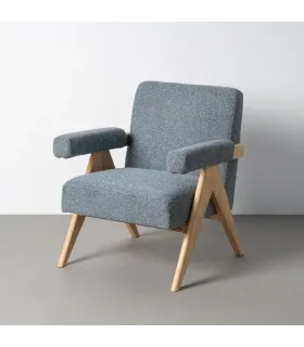 SILLÓN AZUL TEJIDO-MADERA SALÓN 74 X 76 X 85 CM