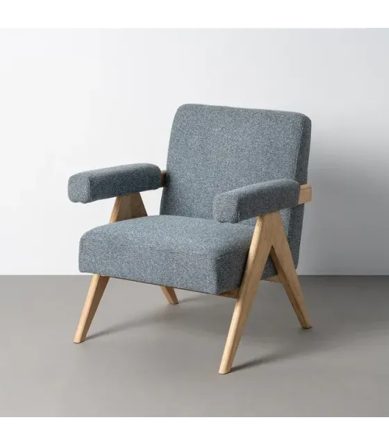 Sillón azul tejido-madera salón 74 x 76 x 85 cm