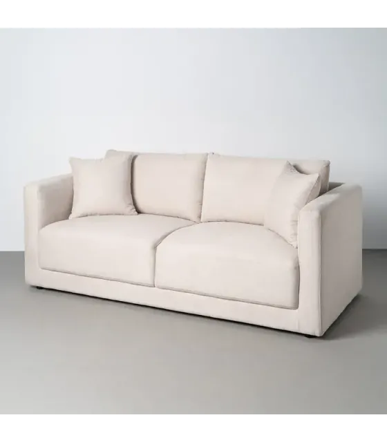 Sofá 3 plazas crema tejido-madera 210 x 96 x 86 cm
