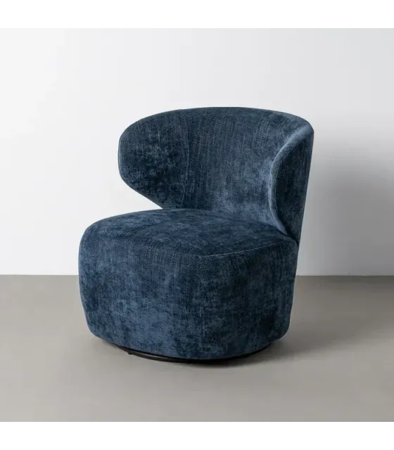 Sillón giratorio azul tejido-madera 73 x 68 x 74 cm