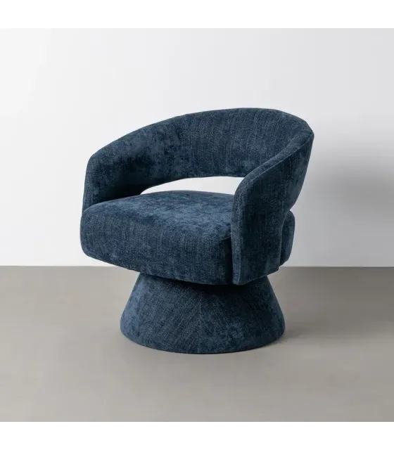 Sillón giratorio azul tejido-madera 71 x 68 x 72 cm