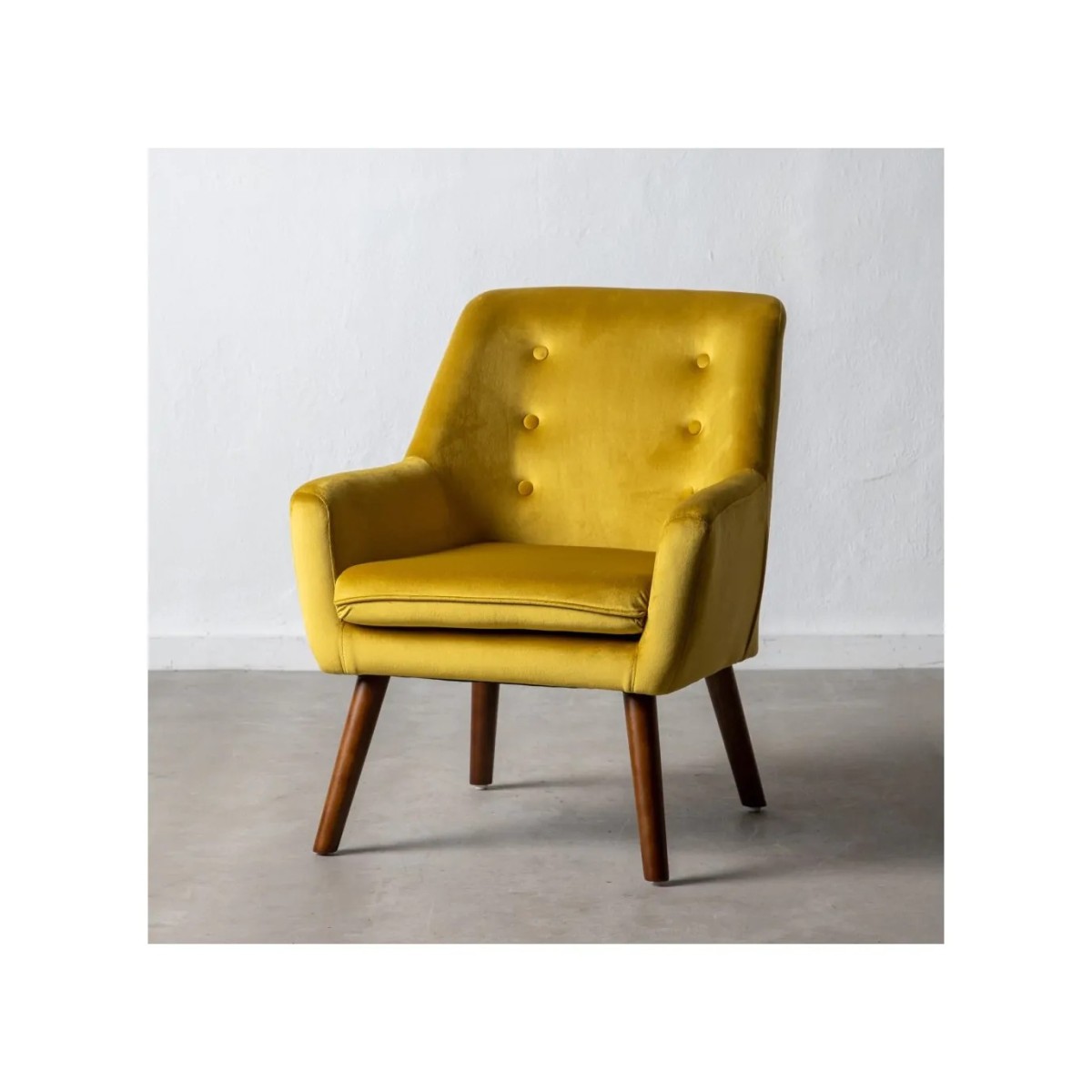 SILLÓN TERCIOPELO MOSTAZA TEJIDO-MADERA 67 X 67 X 81,50 CM