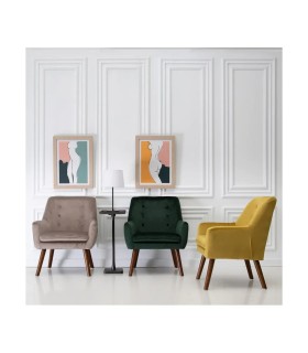 SILLÓN TERCIOPELO MOSTAZA TEJIDO-MADERA 67 X 67 X 81,50 CM